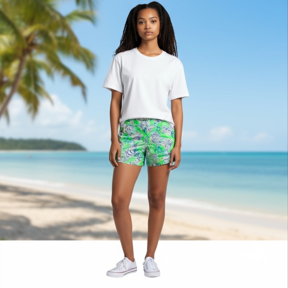 Lilly Pulitzer Green Blue Floral Bermuda Shorts XS
